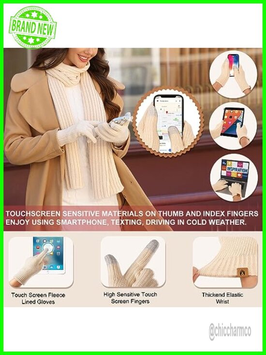 5-Piece Winter Hat Scarf Gloves Ear Muffs Socks Set Women Touchscreen main image 5